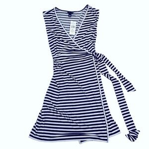 NWT Tommy Hilfiger Women’s Wrap Navy Blue/White Striped Dress Size Medium